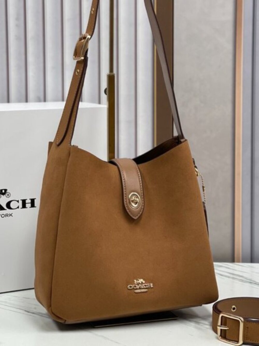 COACH Hadley Convertible Crossbody Bag Suede CW004 Brown Outlet New - Picture 2 of 10